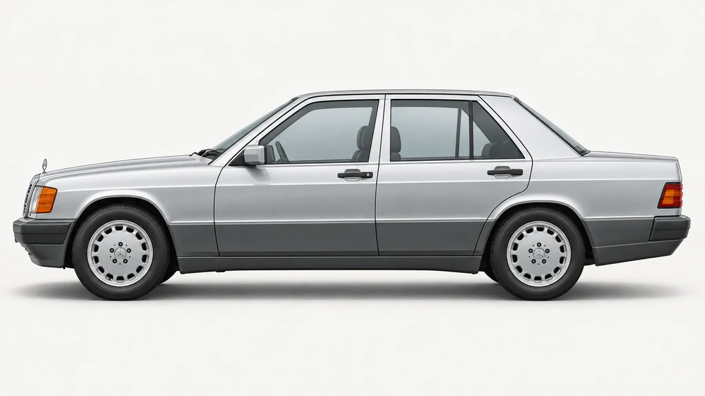 Silver Mercedes-Benz 190 W201 sedan, generated side-profile illustration