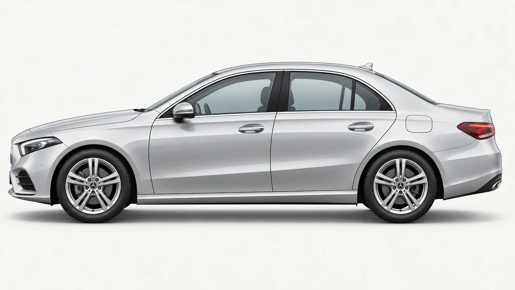 Silver Mercedes-Benz A-Class V177 sedan, generated side-profile illustration