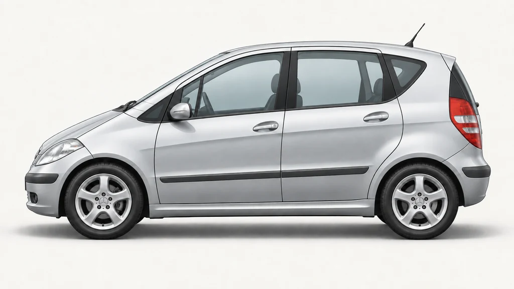 Silver Mercedes-Benz A-Class W168 hatchback, generated side-profile illustration