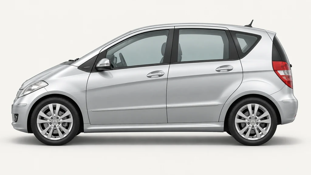 Silver Mercedes-Benz A-Class W169 hatchback, generated side-profile illustration