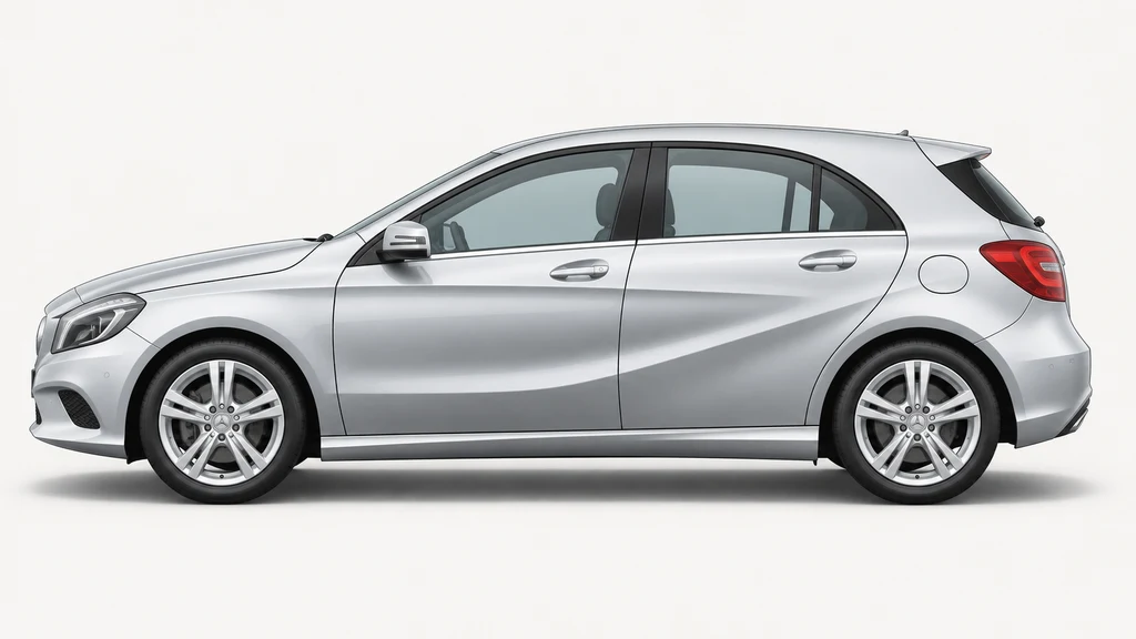 Silver Mercedes-Benz A-Class W176 hatchback, generated side-profile illustration