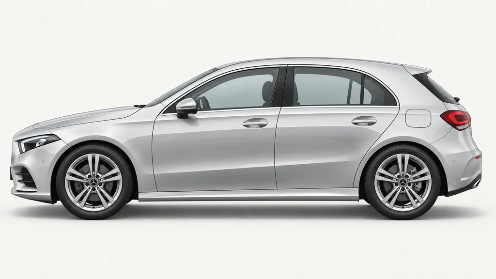Silver Mercedes-Benz A-Class W177 hatchback, generated side-profile illustration