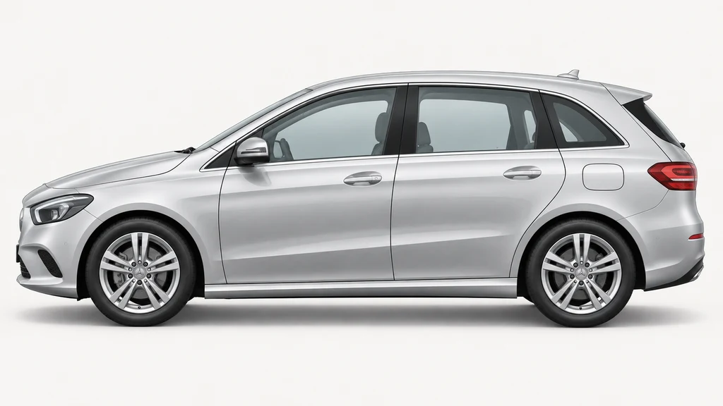 Silver Mercedes-Benz B-Class W247 hatchback, generated side-profile illustration