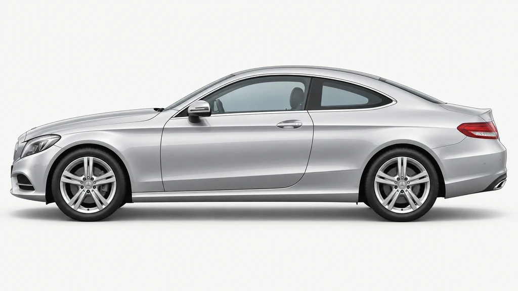 Silver Mercedes-Benz C-Class C205 coupé, generated side-profile illustration