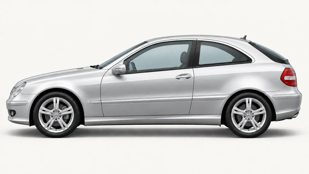 Silver Mercedes-Benz C-Class CL203 coupé, generated side-profile illustration