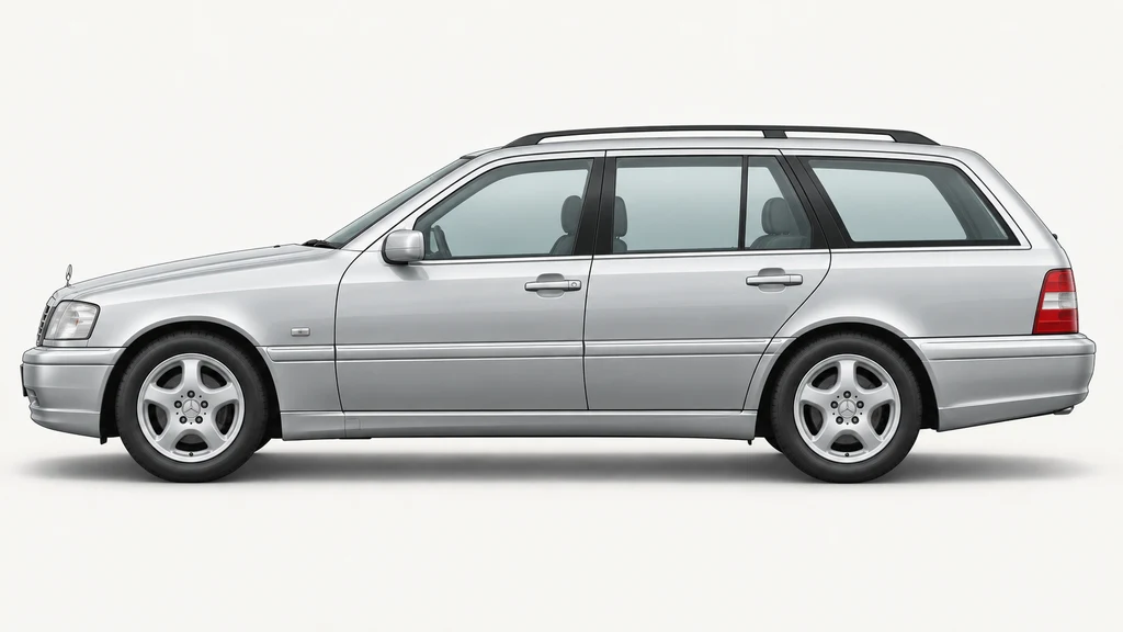 Silver Mercedes-Benz C-Class S202 wagon, generated side-profile illustration