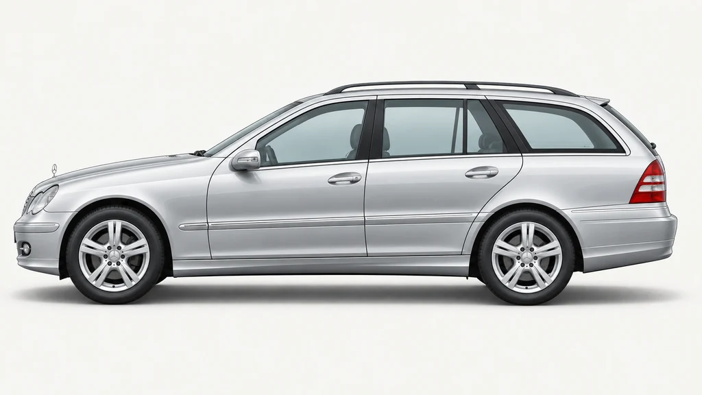 Silver Mercedes-Benz C-Class S203 wagon, generated side-profile illustration