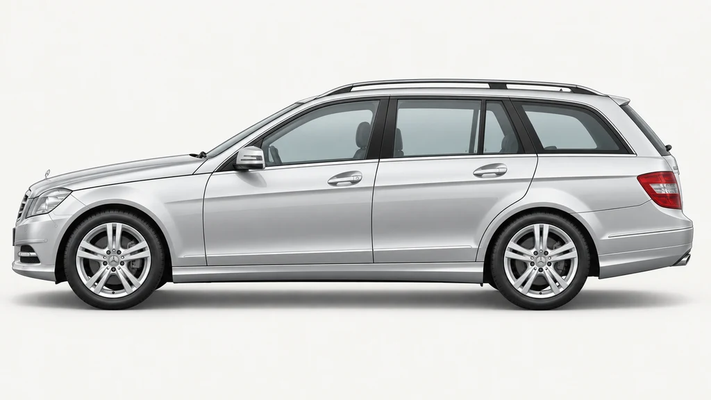 Silver Mercedes-Benz C-Class S204 wagon, generated side-profile illustration