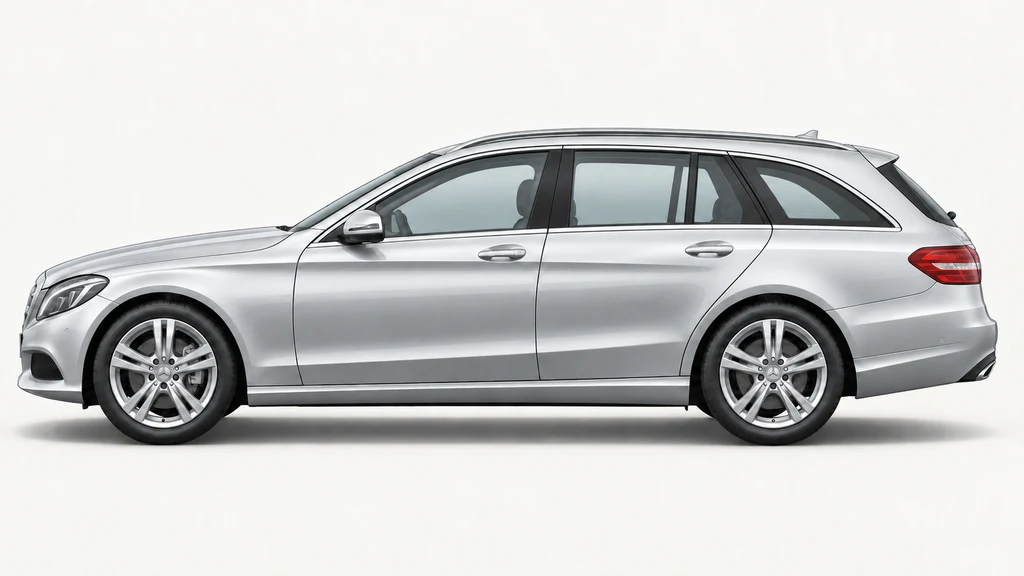 Silver Mercedes-Benz C-Class S205 wagon, generated side-profile illustration