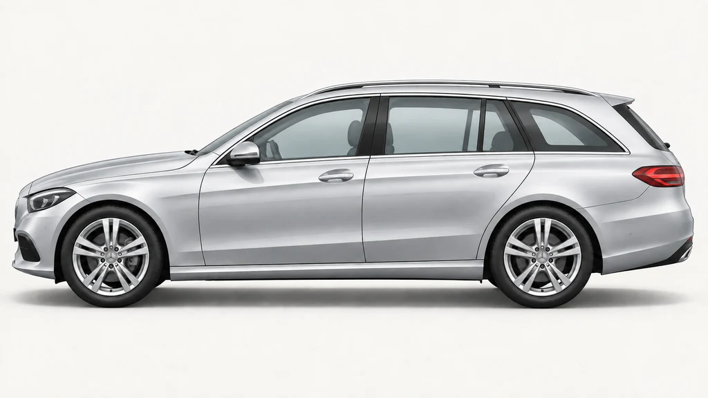 Silver Mercedes-Benz C-Class S206 wagon, generated side-profile illustration