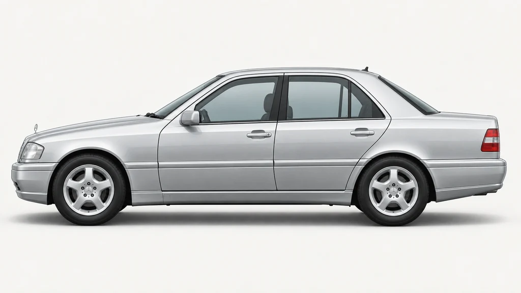Silver Mercedes-Benz C-Class W202 sedan, generated side-profile illustration