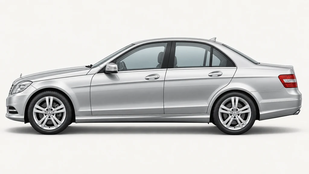 Silver Mercedes-Benz C-Class W204 sedan, generated side-profile illustration