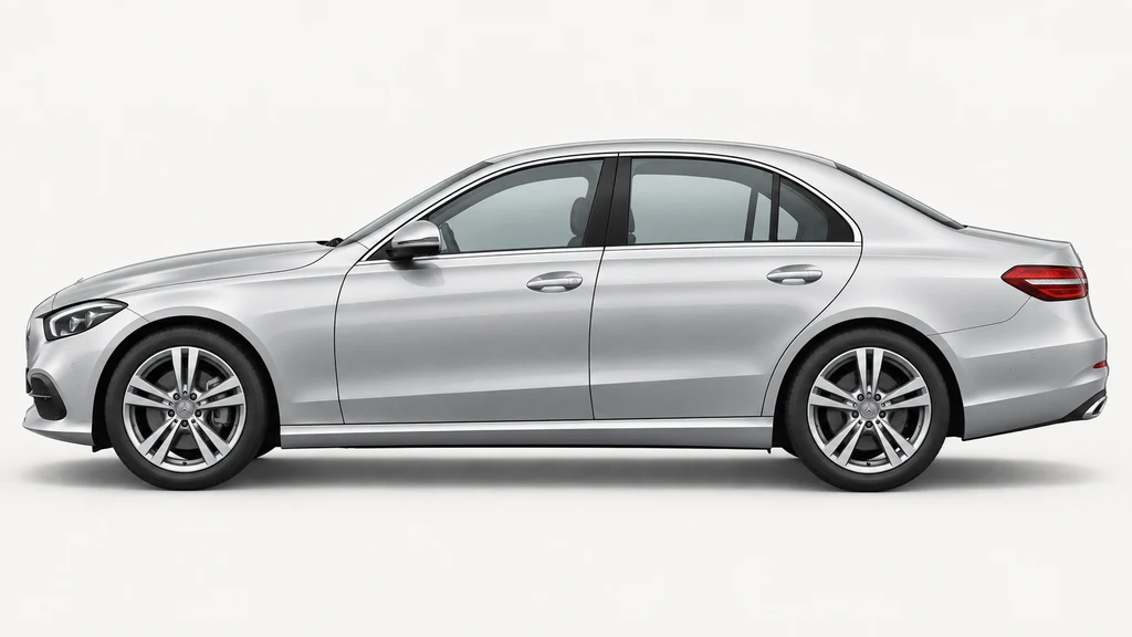 Silver Mercedes-Benz C-Class W206 sedan, generated side-profile illustration