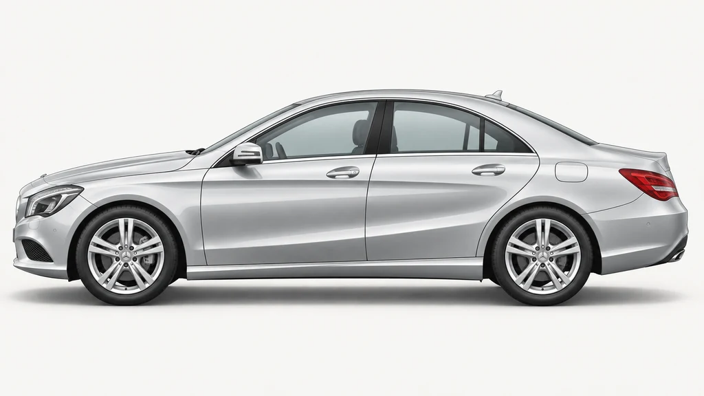Silver Mercedes-Benz CLA C117 coupé, generated side-profile illustration