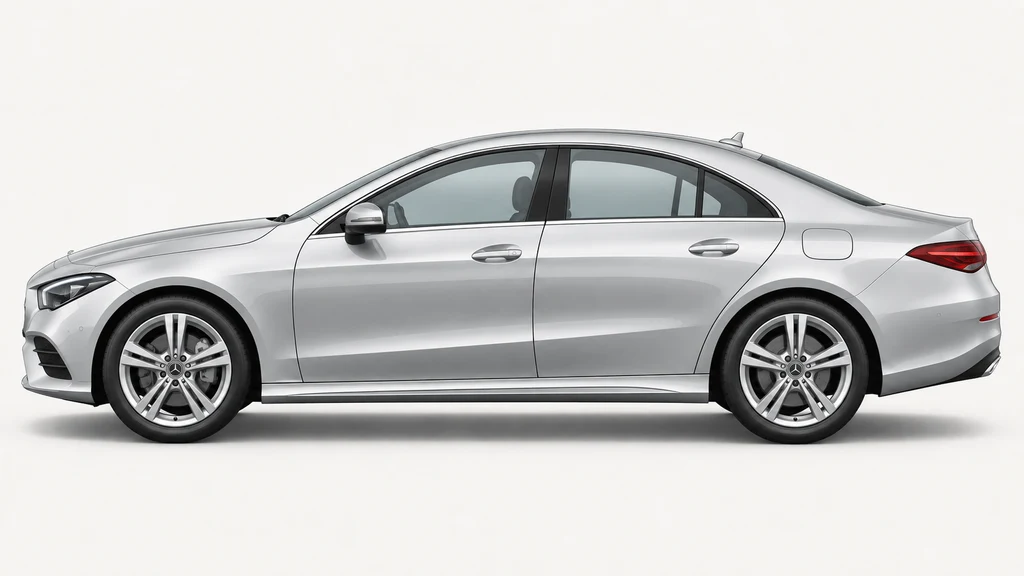 Silver Mercedes-Benz CLA C118 coupé, generated side-profile illustration