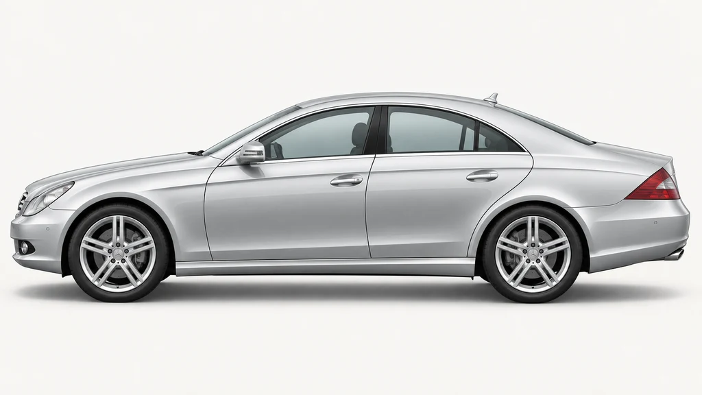 Silver Mercedes-Benz CLS C219, generated side-profile illustration