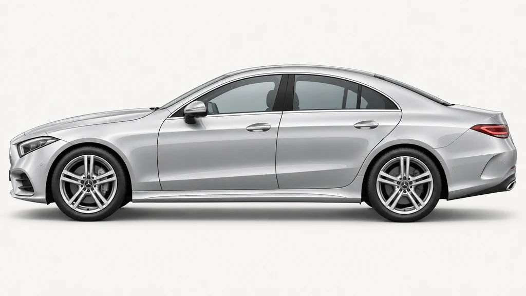 Silver Mercedes-Benz CLS C257, generated side-profile illustration