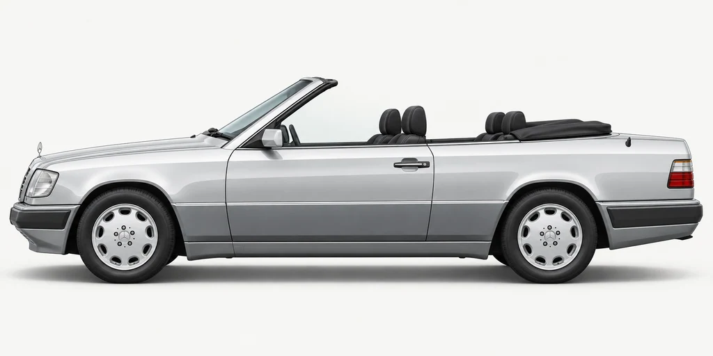 Silver Mercedes-Benz A124 convertible, generated side-profile illustration