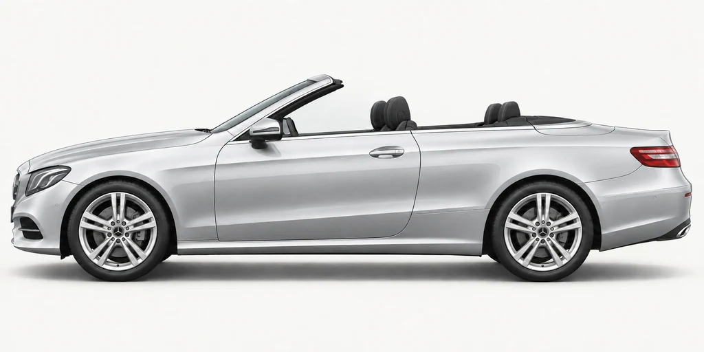 Silver Mercedes-Benz A238 convertible, generated side-profile illustration
