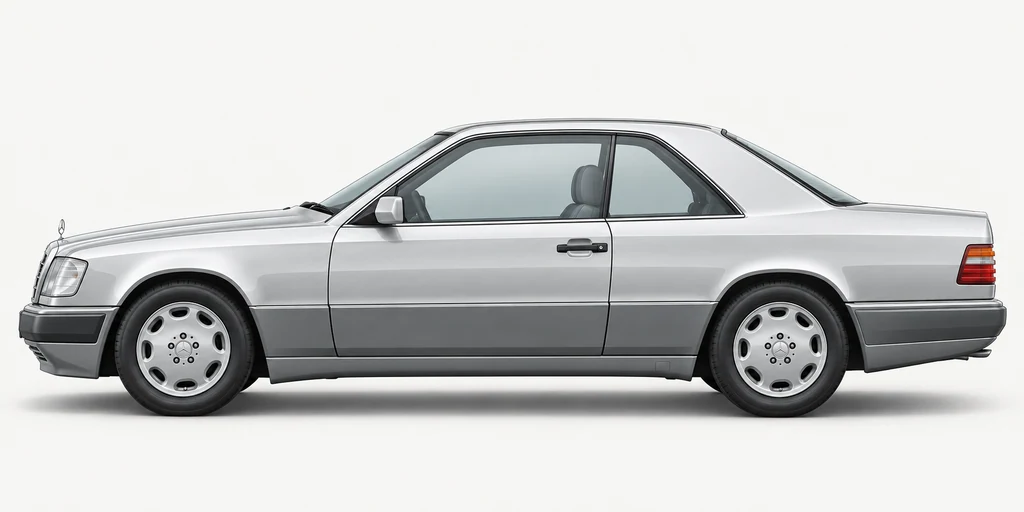 Silver Mercedes-Benz C124 coupé, generated side-profile illustration