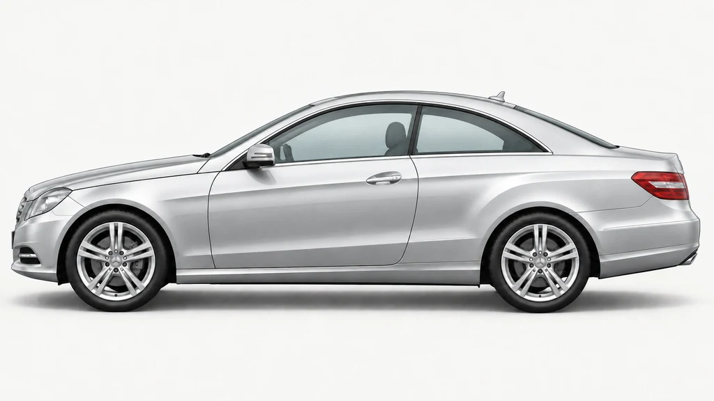 Silver Mercedes-Benz C207 coupé, generated side-profile illustration