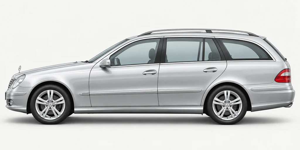 Silver Mercedes-Benz S211 wagon, generated side-profile illustration