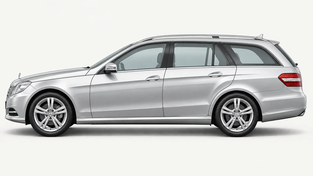 Silver Mercedes-Benz S212 wagon, generated side-profile illustration