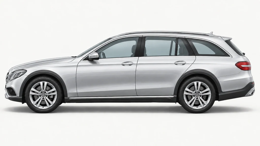 Silver Mercedes-Benz S213 All-Terrain wagon, generated side-profile illustration