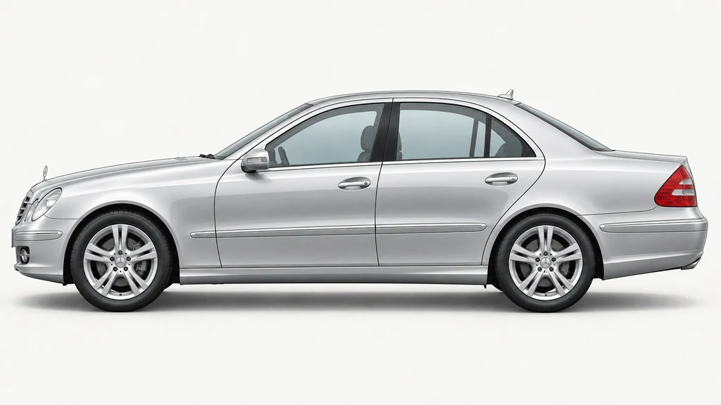 Silver Mercedes-Benz W211 sedan, generated side-profile illustration