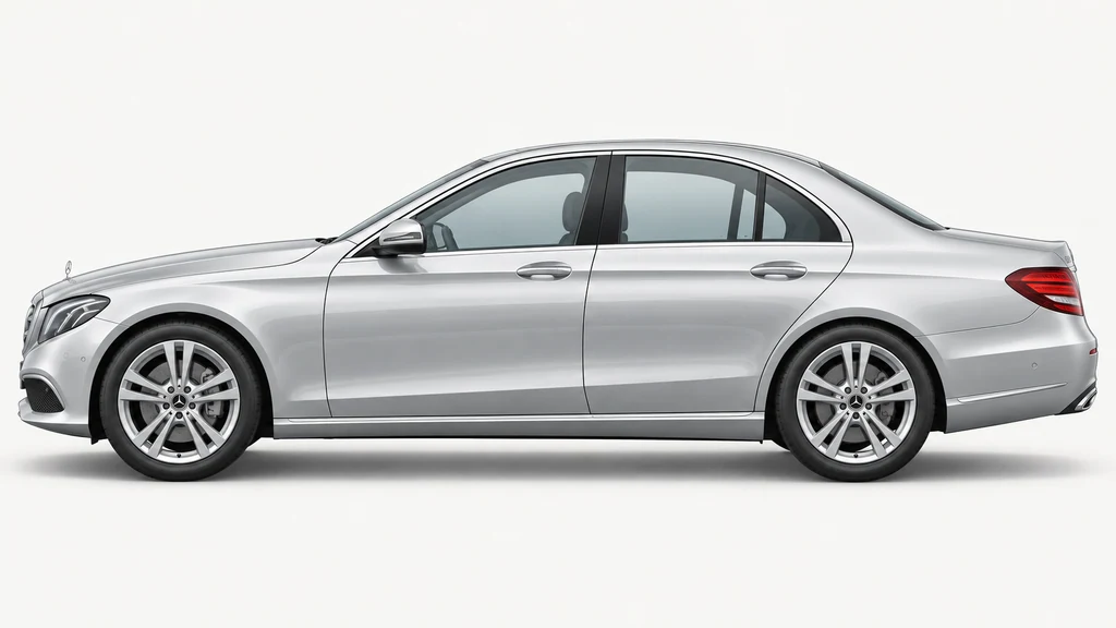 Silver Mercedes-Benz W213 sedan, generated side-profile illustration
