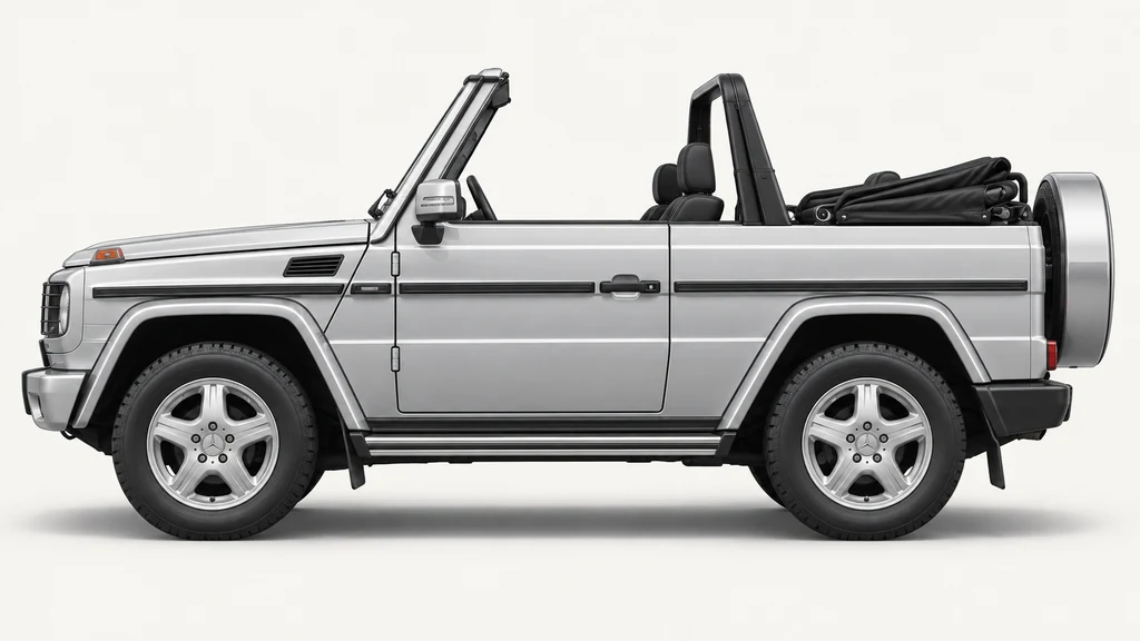 Silver Mercedes-Benz G-Class W463 cabriolet, generated side-profile illustration