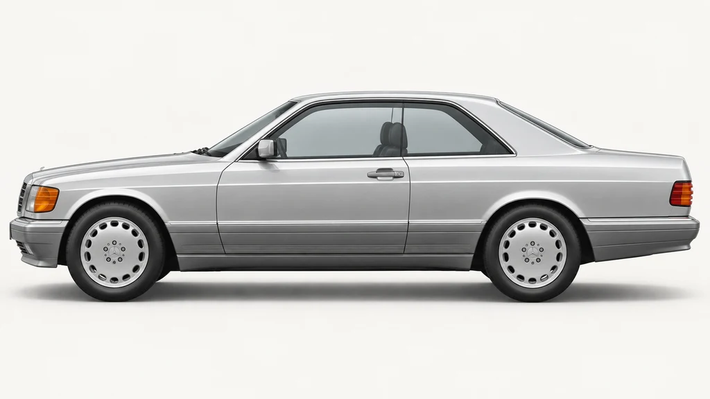 Silver Mercedes-Benz S-Class C126, generated side-profile illustration