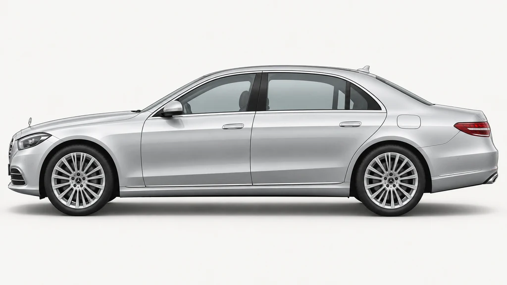 Silver Mercedes-Benz S-Class V223, generated side-profile illustration