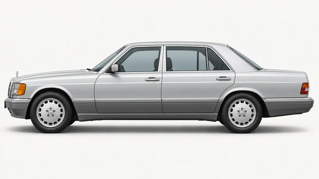 Silver Mercedes-Benz S-Class W126, generated side-profile illustration