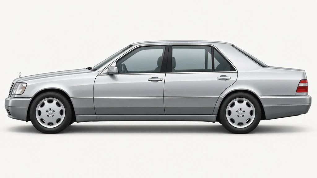 Silver Mercedes-Benz S-Class W140, generated side-profile illustration