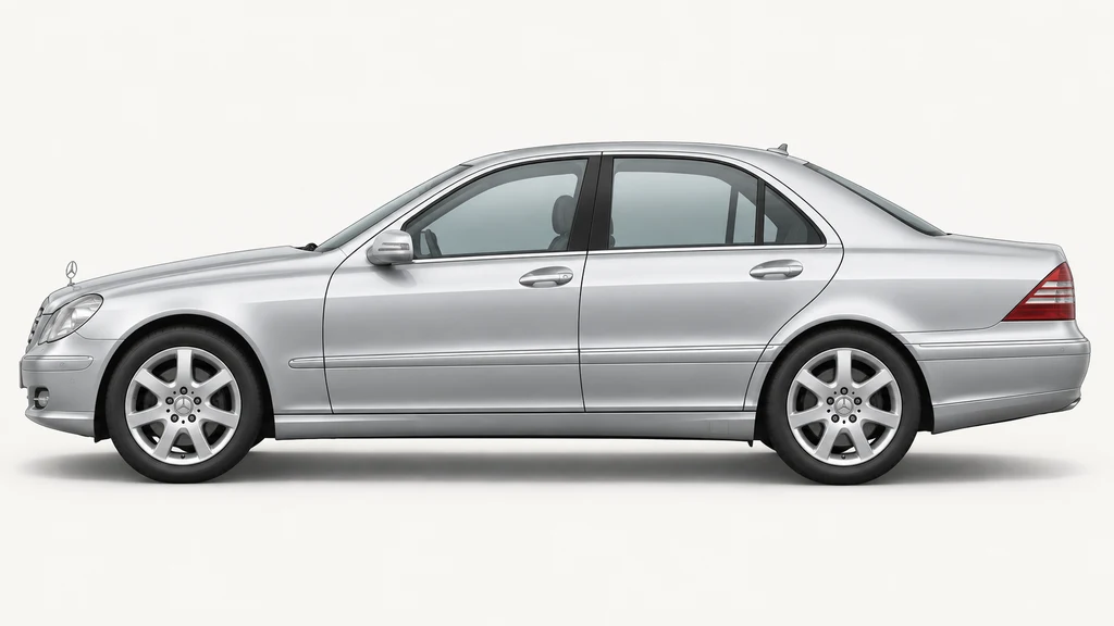Silver Mercedes-Benz S-Class W220, generated side-profile illustration