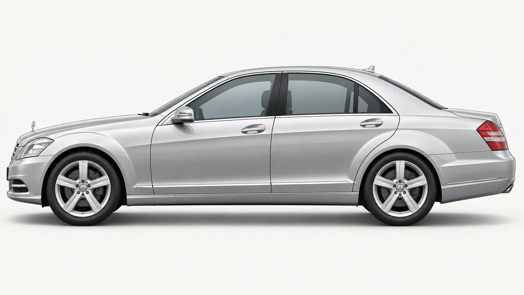 Silver Mercedes-Benz S-Class W221, generated side-profile illustration