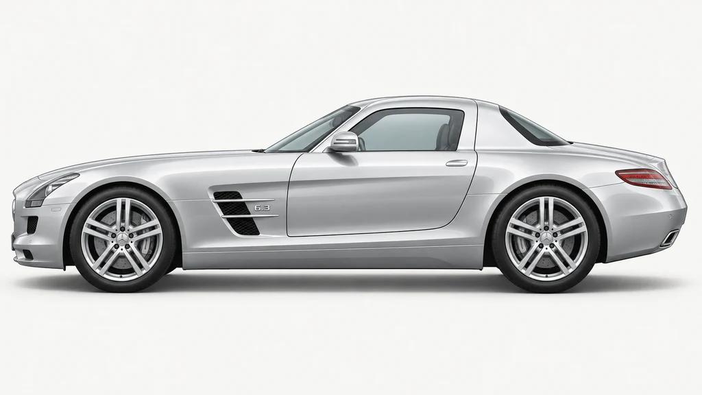 Silver Mercedes-Benz SLS AMG C197 coupé, generated side-profile illustration