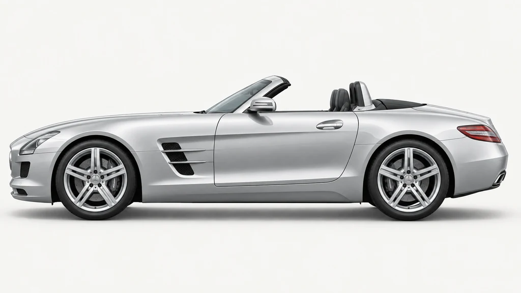 Silver Mercedes-Benz SLS AMG R197 roadster, generated side-profile illustration