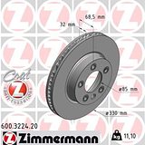 Zimmermann 330mm Front RH Brake Disc 600.3225.20