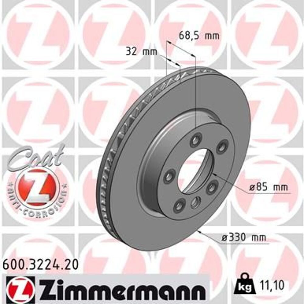 Zimmermann 330mm Front LH Brake Disc 600.3224.20