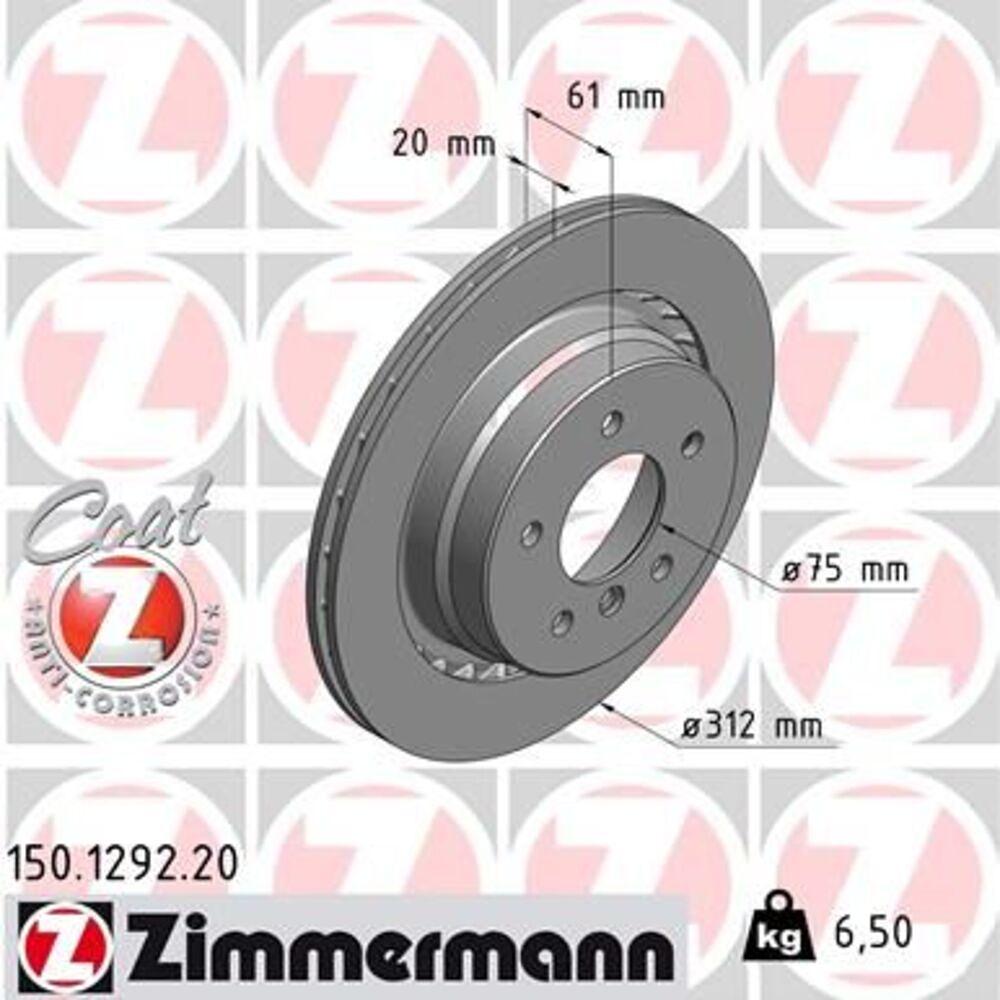 Zimmermann 312mm Rear RH Brake Disc 150.1293.20