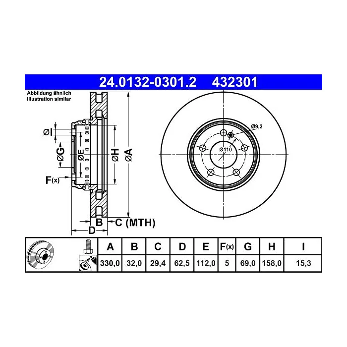 ATE Brake Disc Set (2 pcs) 24.0132-0301.2